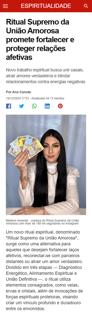 Notícia G1 - Mentora Espiritual Amanda